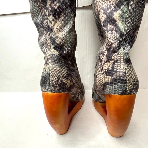 Jeffrey Campbell Rockferry Boots Size 7 Blue Snakeskin Brown Platform Knee High - Picture 7 of 17